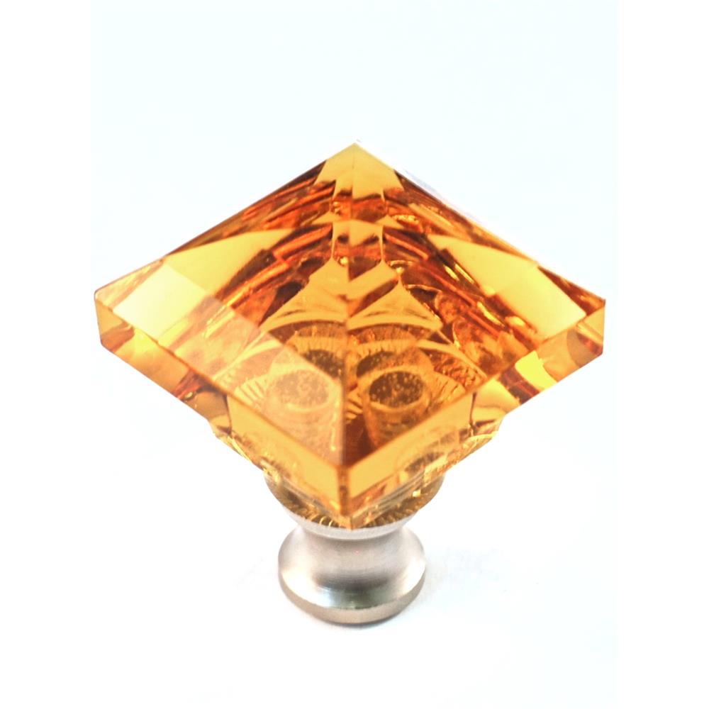 Cal Crystal M995 AMBER Crystal Excel SQUARE KNOB in Polished Nickel